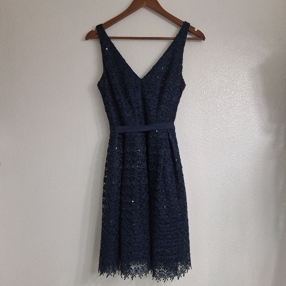 Adrianna Pappel Navy Blue Sleevelees Crochet Dress   Size 6